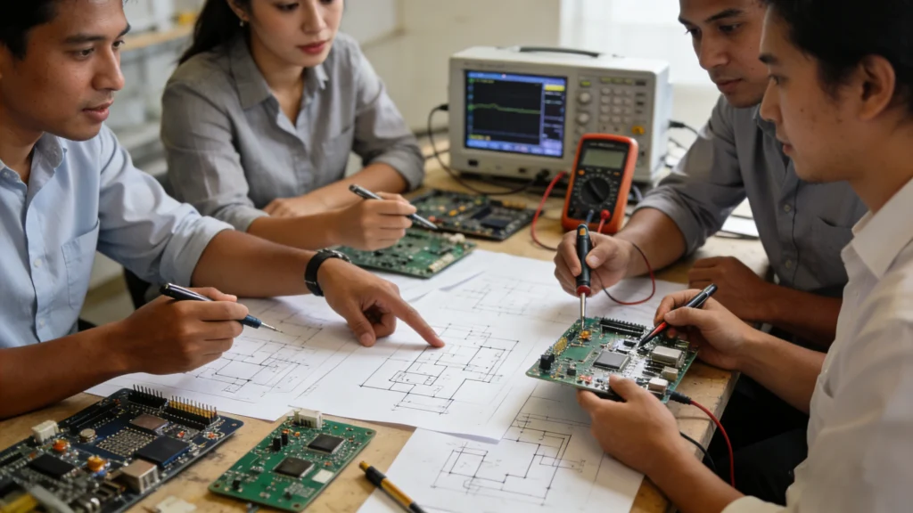 The ieeker engineering team collaborating on a custom development board design project.