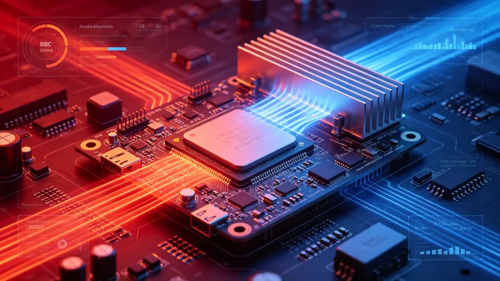 Thermal simulation of an embedded sbc board under full load with optimized passive cooling solution.