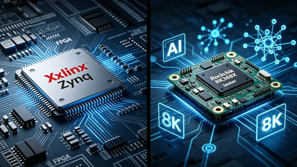High-performance comparison between Xilinx Zynq 7000 development board and Rockchip RK3588 SoC for AIoT applications.