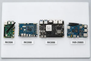 ieeker Rockchip development board lineup showing RK3566, RK3568, RK3588, and YKR-3588S boards side by side
