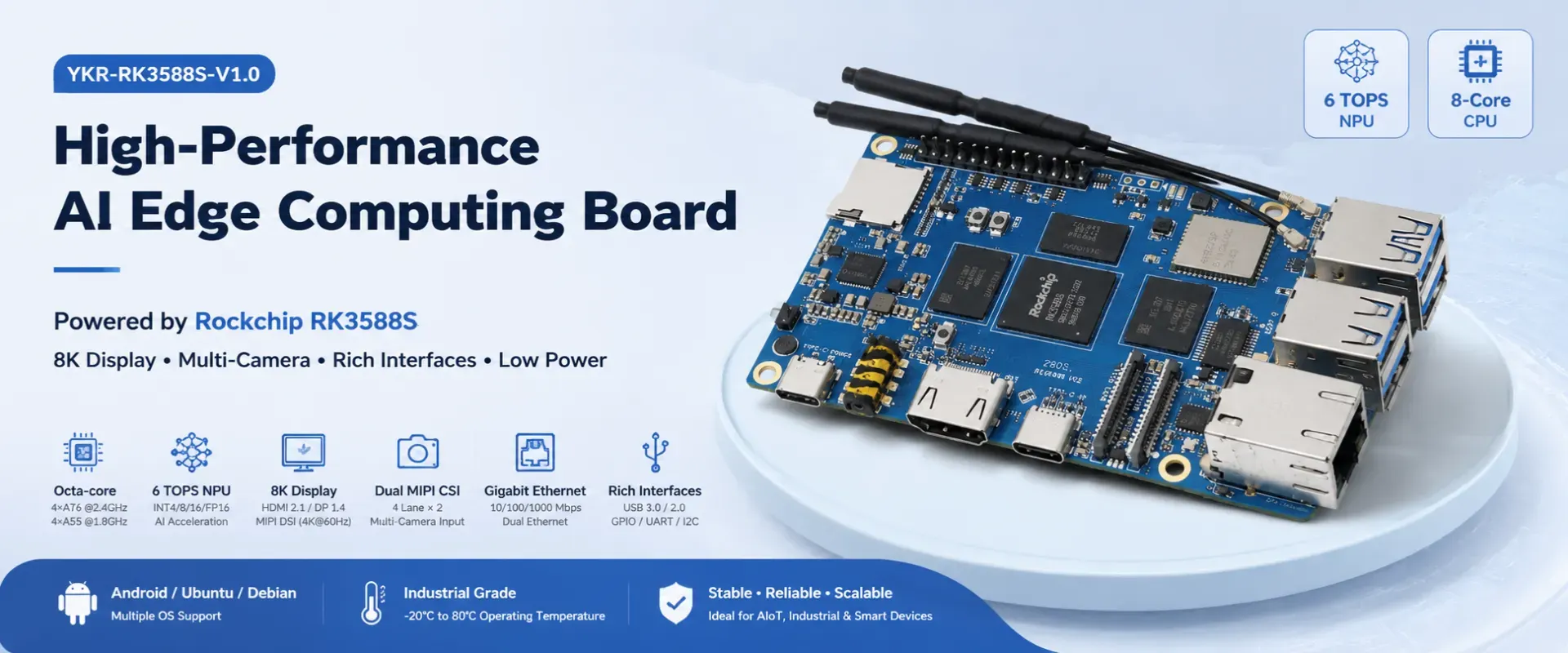 YKR-RK3588S AI Edge Computing Development Board