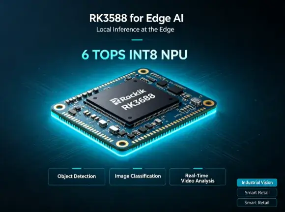 Rockchip RK3588 NPU chip for edge AI, 6 TOPS INT8 computing power