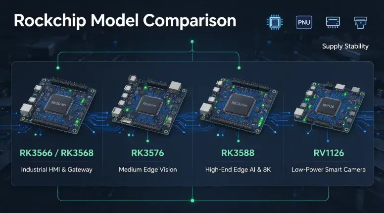Rockchip development board model comparison including RK3566, RK3576, RK3588 and RV1126