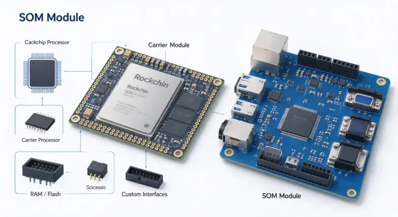 Rockchip SOM module structure and carrier board connection