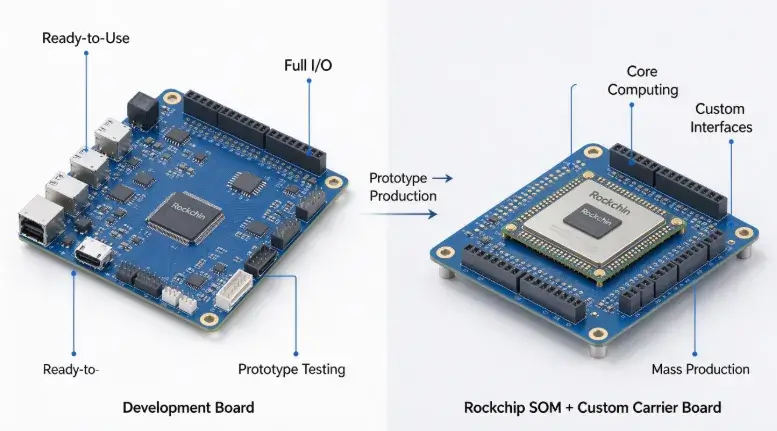 Difference between Rockchip SOM and development board for embedded projects