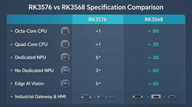 RK3576 vs RK3568 specification comparison table